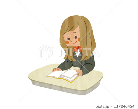 席で本を読んでいる女子学生-ガッシュ 137840454
