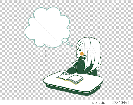 Female student deep in thought - 4 colors Female student deep in thought - 4 colors 137840466