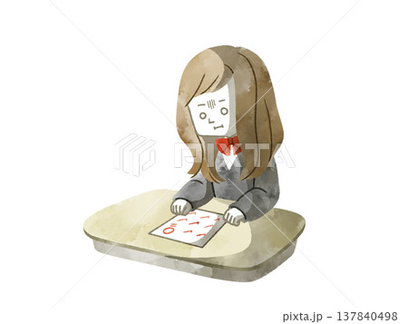 テストで0点をとってしまった女子学生-水彩 137840498