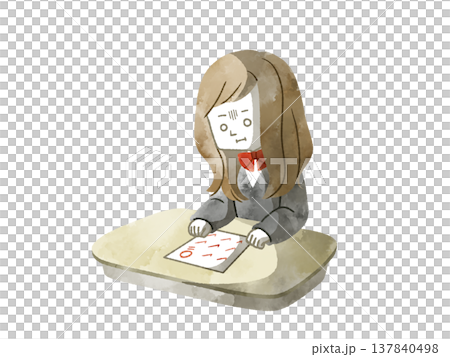 テストで0点をとってしまった女子学生-水彩 137840498