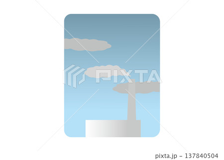 工場の煙突からの煙で空がグレー色になっているイラスト 137840504