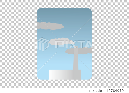 工場の煙突からの煙で空がグレー色になっているイラスト 137840504