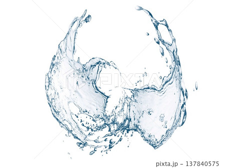 白背景にダイナミックな形状の抽象的な青い水しぶきの3dイラスト 137840575