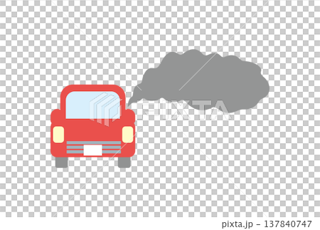 一輛汽車排放灰色廢氣的示意圖。 一輛汽車排放灰色廢氣的示意圖。 137840747