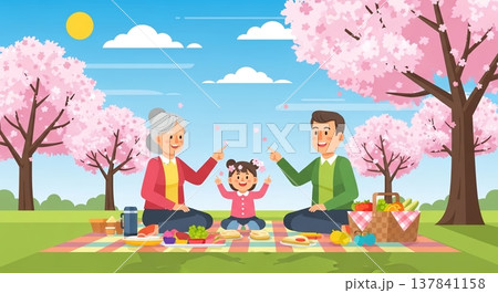 春のピクニックを楽しむ家族 137841158