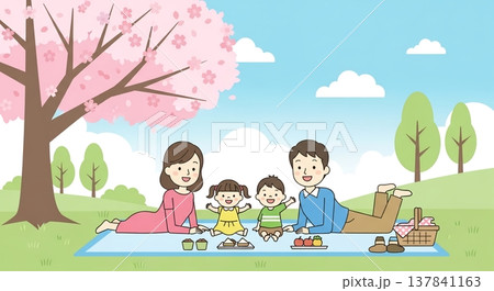 春のピクニックを楽しむ家族 137841163