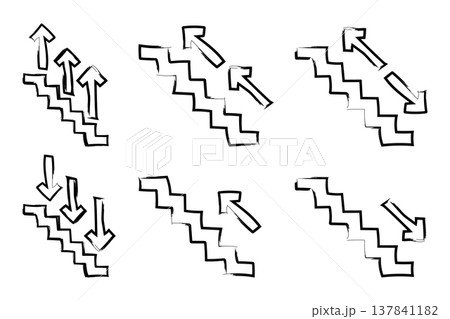Hand-drawn staircase with arrows set. Up and down stairs business concept icons 137841182
