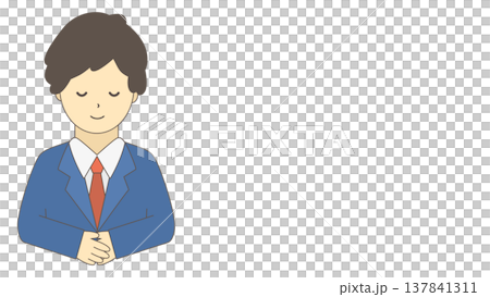 A male office worker bowing | Simple illustration of a businessman greeting and bowing (front view, upper body) A male office worker bowing | Simple illustration of a businessman greeting and bowing (front view, upper body) 137841311
