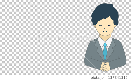 A male office worker bowing | Simple illustration of a businessman greeting and bowing (front view, upper body) A male office worker bowing | Simple illustration of a businessman greeting and bowing (front view, upper body) 137841313