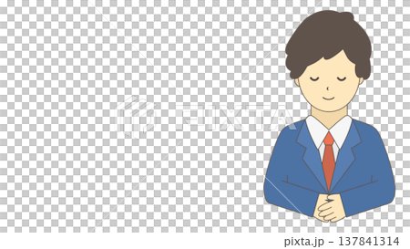 A male office worker bowing | Simple illustration of a businessman greeting and bowing (front view, upper body) A male office worker bowing | Simple illustration of a businessman greeting and bowing (front view, upper body) 137841314