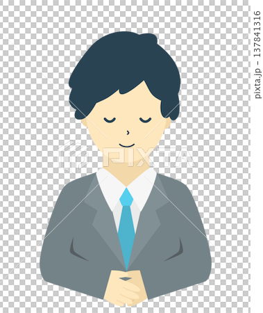 A male office worker bowing | Simple illustration of a businessman greeting and bowing (front view, upper body) 137841316