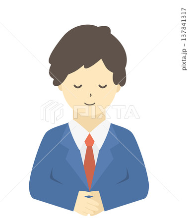 会釈する男性会社員|挨拶・お辞儀のビジネスマン(正面・上半身)シンプルイラスト素材 会釈する男性会社員|挨拶・お辞儀のビジネスマン(正面・上半身)シンプルイラスト素材 137841317