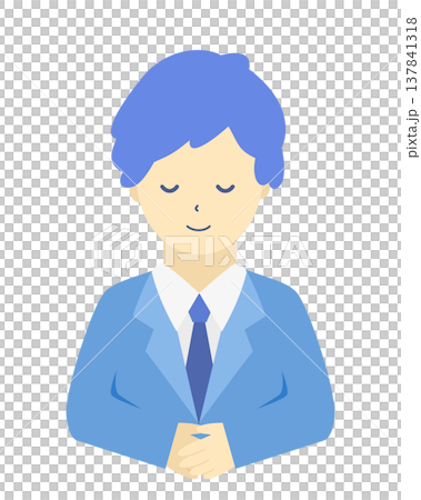 A male office worker bowing | Simple illustration of a businessman greeting and bowing (front view, upper body) 137841318