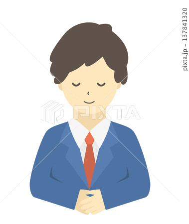 会釈する男性会社員|挨拶・お辞儀のビジネスマン(正面・上半身)シンプルイラスト素材 会釈する男性会社員|挨拶・お辞儀のビジネスマン(正面・上半身)シンプルイラスト素材 137841320
