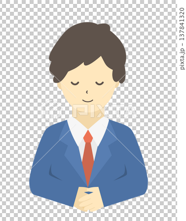 A male office worker bowing | Simple illustration of a businessman greeting and bowing (front view, upper body) 137841320