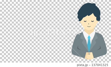A male office worker bowing | Simple illustration of a businessman greeting and bowing (front view, upper body) A male office worker bowing | Simple illustration of a businessman greeting and bowing (front view, upper body) 137841325