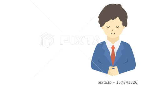 会釈する男性会社員|挨拶・お辞儀のビジネスマン(正面・上半身)シンプルイラスト素材 会釈する男性会社員|挨拶・お辞儀のビジネスマン(正面・上半身)シンプルイラスト素材 137841326