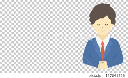 A male office worker bowing | Simple illustration of a businessman greeting and bowing (front view, upper body) A male office worker bowing | Simple illustration of a businessman greeting and bowing (front view, upper body) 137841326