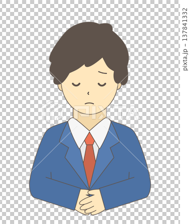 Apologizing male office worker | Simple illustration of a businessman apologizing and bowing (front view, upper body) 137841332