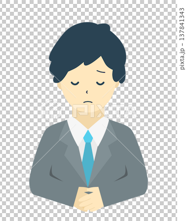 謝罪する男性会社員｜お詫び・お辞儀のビジネスマン（正面・上半身）シンプルイラスト素材 137841343