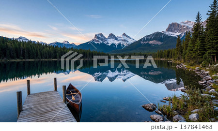 湖に浮かぶボート 137841468