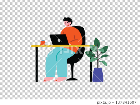 一個人在做遠程辦公的插圖 137841607