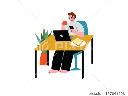 リモートで働く男性のイラスト 137841608