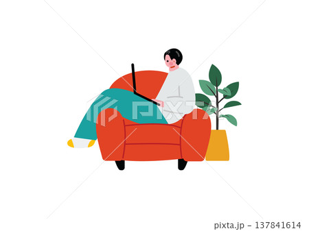 リモートで働く男性のイラスト リモートで働く男性のイラスト 137841614