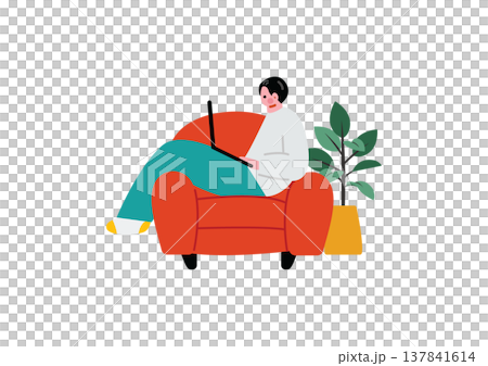 リモートで働く男性のイラスト リモートで働く男性のイラスト 137841614