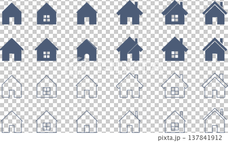Icon set of various house symbols with triangular roofs 137841912
