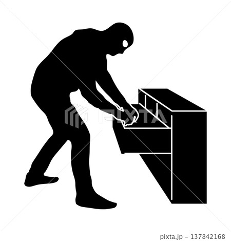 タンスの引き出しを物色する泥棒のシルエットイラスト 137842168