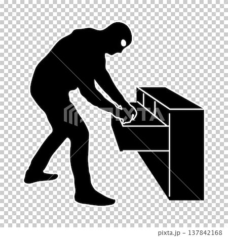 タンスの引き出しを物色する泥棒のシルエットイラスト 137842168