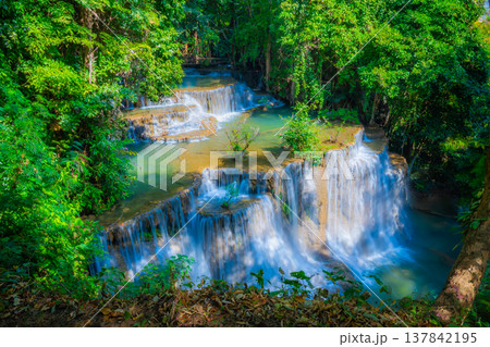 Landscape of Huai Mae Kamin waterfall Srinakarin Is a waterfall in the deep forest at Kanchanaburi, Thailand. 137842195