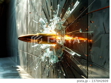 火花を散らして壁を貫通する弾丸の3dイラスト 137842609