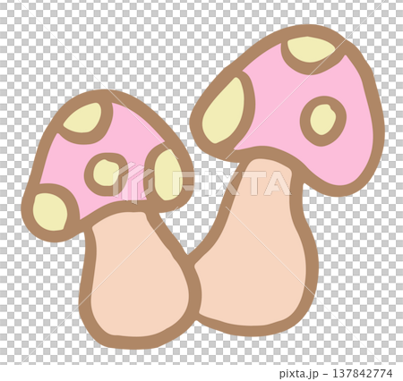 Hand drawn two mushroom cartoons for plants, tree, spring, autumn, nature, garden, vegetable, vegan, restaurant, food icon, sticker, ingredients, supermarket, grocery shopping, market 137842774