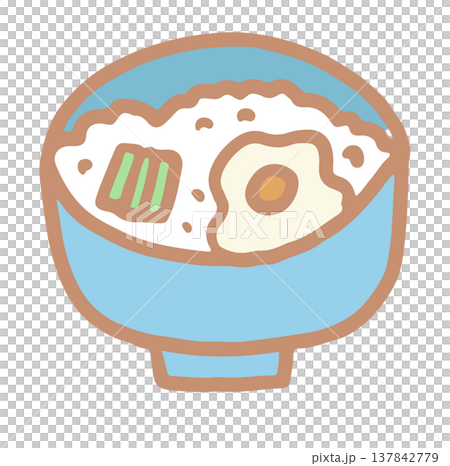 Hand drawn Asian rice bowl with fried egg for lunch break, office workers, lunch box, food, cafe, menu, restaurant, recipe, cook book, department store, supermarket, mart, quick meal, street stalls 137842779