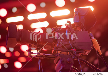 Professional Broadcast TV Camera on Tripod at Live Concert with copy space Professional Broadcast TV Camera on Tripod at Live Concert with copy space 137842826
