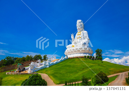 Landscape of Wat Huay Pla Kung temple Statue of Guan Yin travel destination the famous place religious attractions of Chiang Rai province, Northern of Thailand. Landscape of Wat Huay Pla Kung temple Statue of Guan Yin travel destination the famous place religious attractions of Chiang Rai province, Northern of Thailand. 137845131