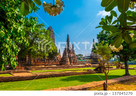 Wat Chaiwatthanaram The Ayutthaya Historical Park is a popular place for tourists to come and visit wearing traditional Thai costumes. 137845270