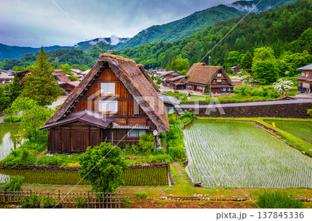 Traditional and Historical Japanese village Shirakawago in Gifu Prefecture Japan, Gokayama has been inscribed on the UNESCO World Heritage List due to its traditional Gassho-zukuri houses Traditional and Historical Japanese village Shirakawago in Gifu Prefecture Japan, Gokayama has been inscribed on the UNESCO World Heritage List due to its traditional Gassho-zukuri houses 137845336