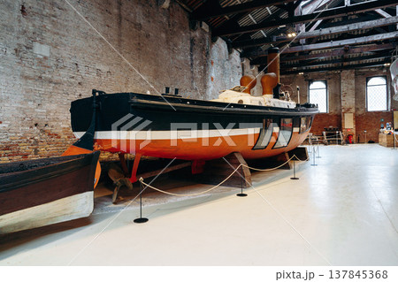 Historic steamship on display in a maritime museum in a city Historic steamship on display in a maritime museum in a city 137845368