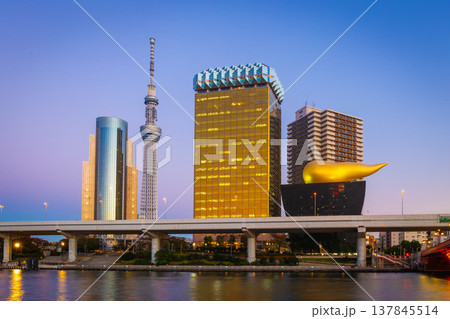 Asakusa Landmark Tokyo, Japan skyline sunsettime 137845514