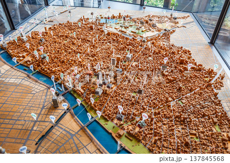 A model of Asakusa City is displayed at the Asakusa Culture and Tourism Center, Tokyo, Japan. A model of Asakusa City is displayed at the Asakusa Culture and Tourism Center, Tokyo, Japan. 137845568