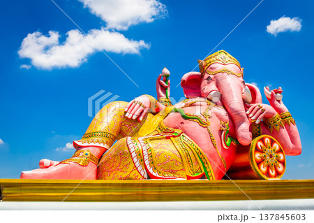 Beautiful Ganesh statue on blue sky at wat saman temple in Chachoengsao province thailand, Is highly respected by the people of Asia. Beautiful Ganesh statue on blue sky at wat saman temple in Chachoengsao province thailand, Is highly respected by the people of Asia. 137845603