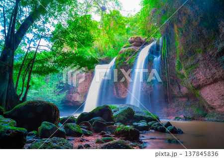 Amazing beautiful waterfalls in deep forest at Haew Suwat Waterfall in Khao Yai National Park, Thailand Amazing beautiful waterfalls in deep forest at Haew Suwat Waterfall in Khao Yai National Park, Thailand 137845836
