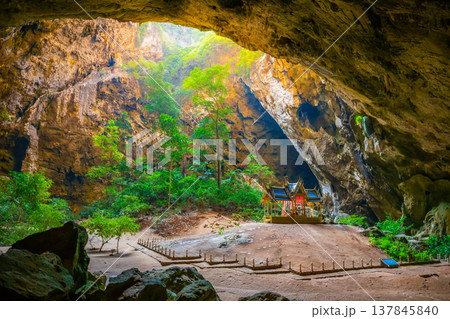 Amazing Phraya Nakhon cave in Khao Sam Roi Yot national park at Prachuap Khiri Khan Thailand is small temple in the sun rays in cave. Amazing Phraya Nakhon cave in Khao Sam Roi Yot national park at Prachuap Khiri Khan Thailand is small temple in the sun rays in cave. 137845840