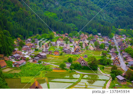 Historical Japanese Village or Shirakawago In the middle of the valley Gifu Prefecture Chubu Region 1995 was registered as a World Cultural Heritage Site together with Gokayama, travel landmark Japan 137845934