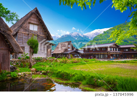Historical Japanese Village or Shirakawago (ogimachi village) in Gifu Prefecture Chubu Region1995 was registered as a World Cultural Heritage Site together with Gokayama, travel landmark of Japan Historical Japanese Village or Shirakawago (ogimachi village) in Gifu Prefecture Chubu Region1995 was registered as a World Cultural Heritage Site together with Gokayama, travel landmark of Japan 137845996