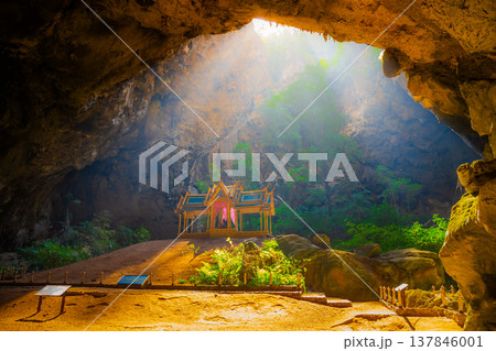 Amazing Phraya Nakhon cave in Khao Sam Roi Yot national park at Prachuap Khiri Khan Thailand is small temple in the sun rays in cave. 137846001