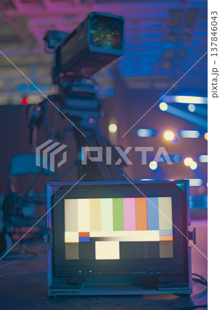 Professional Broadcast TV Camera and Monitor in Studio with Copy Space 137846043